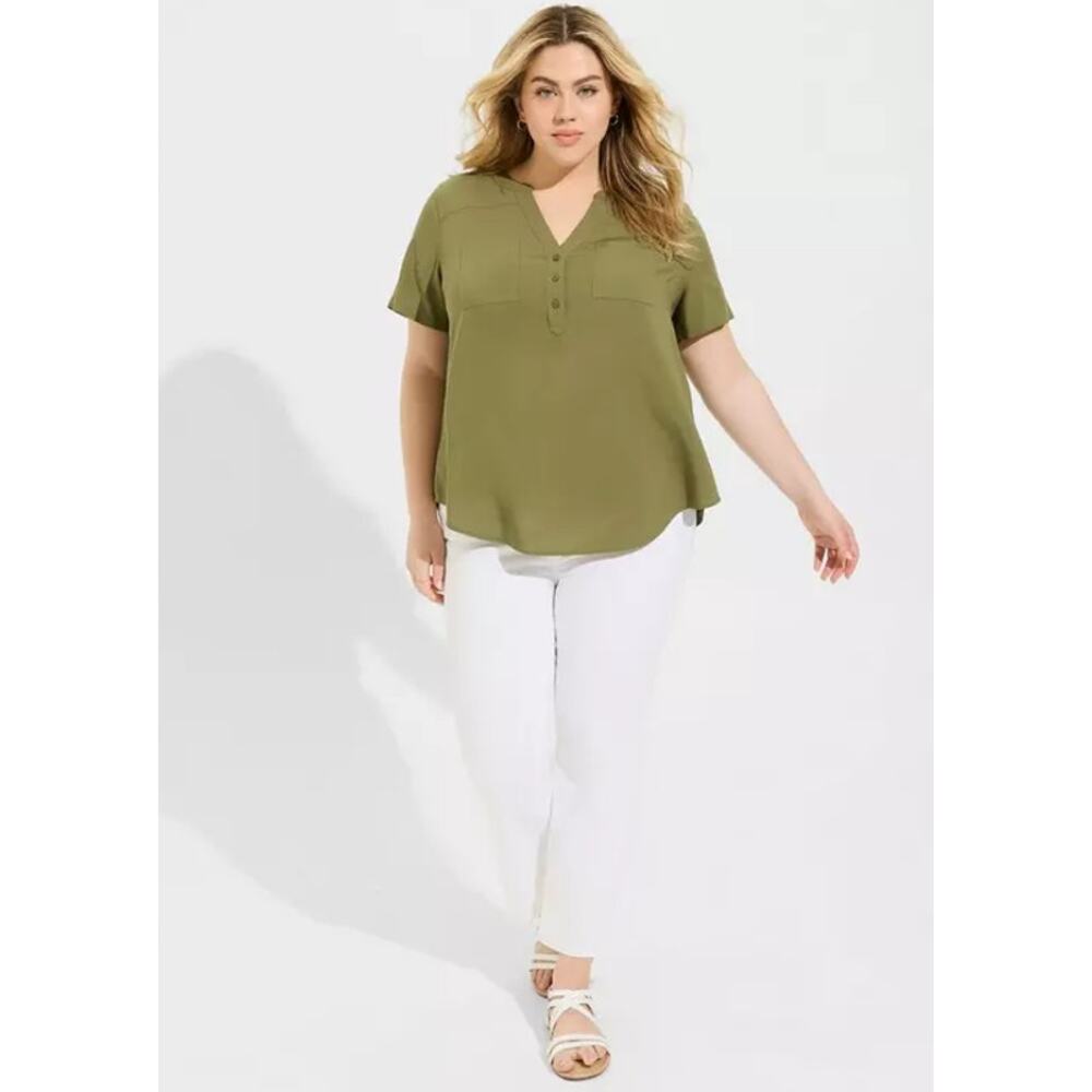 Torrid Harper Challis Short Sleeve Blouse Olivine Size 3X